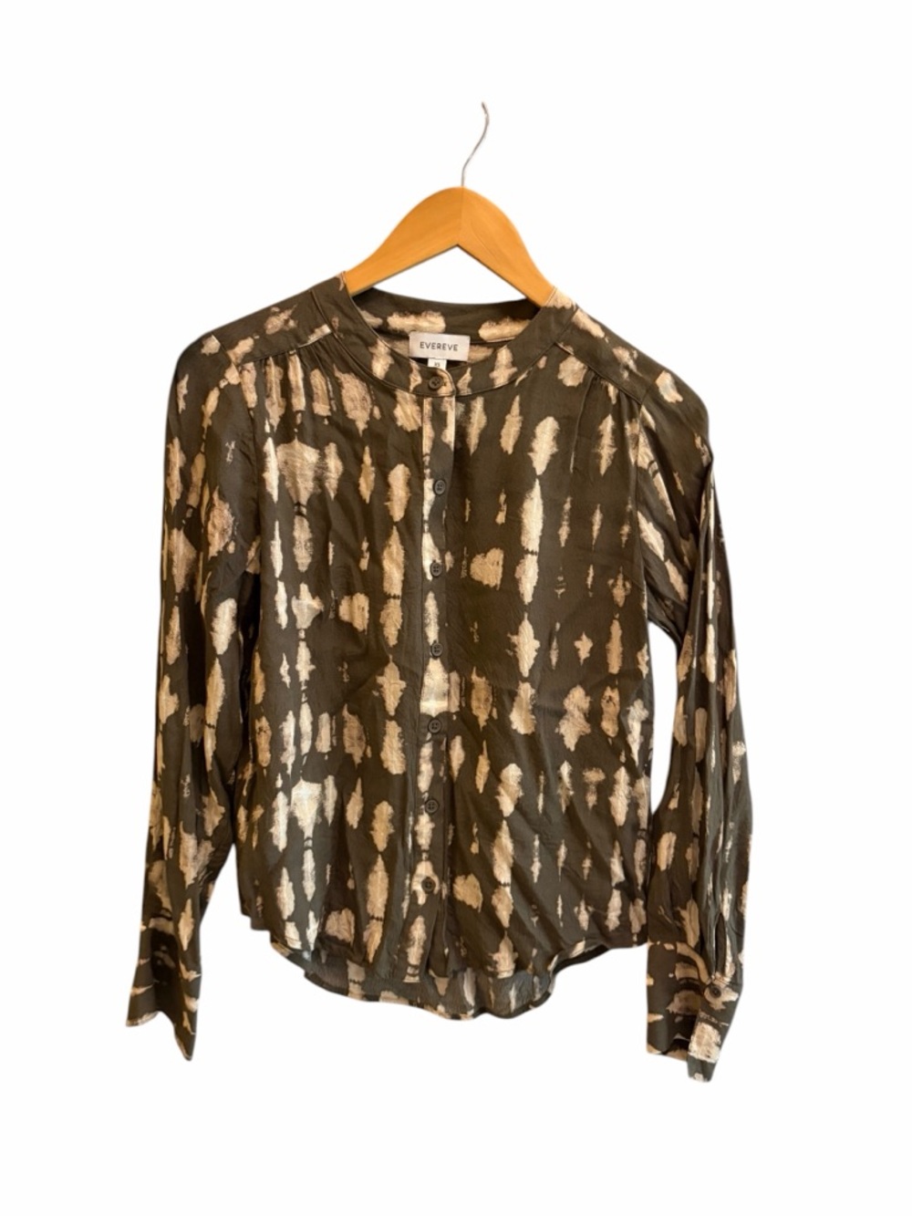 Evereve Nova Tie Dye Button Down Olive Blouse - Picture 2 of 5